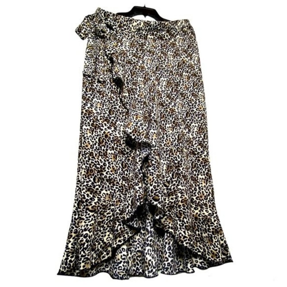 Midi Wrap Skirt Ruffles Leopard/Cheetah Print Mikey & Joey Brand New